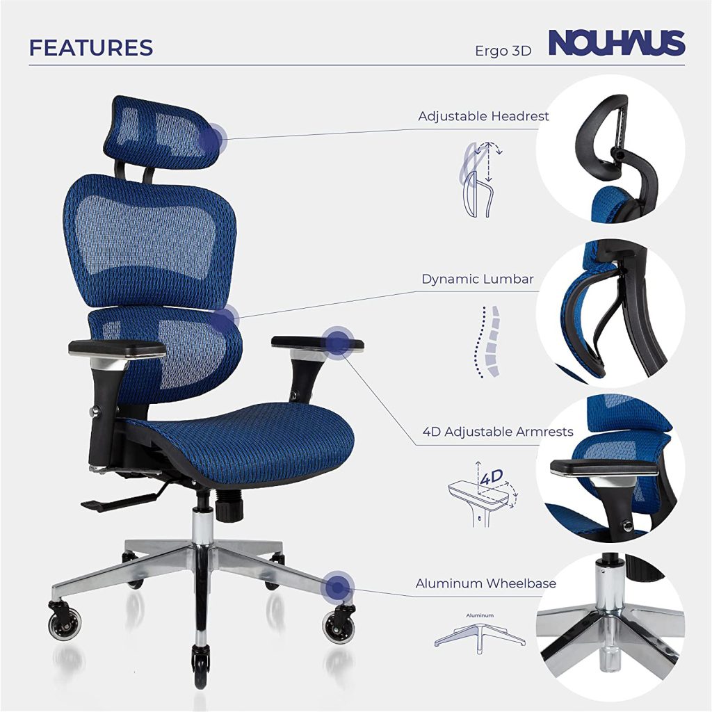 NOUHAUS Ergo3D Ergonomic with 4D Adjustable Armrest, 3D Lumbar S