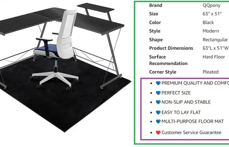 Black office floor chair mat