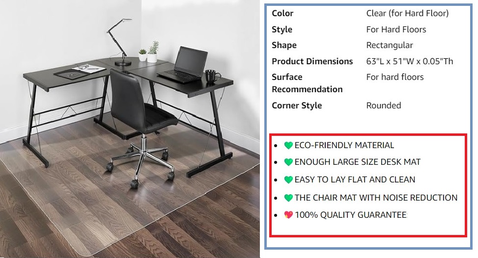 Special needs extra large office chair mat
