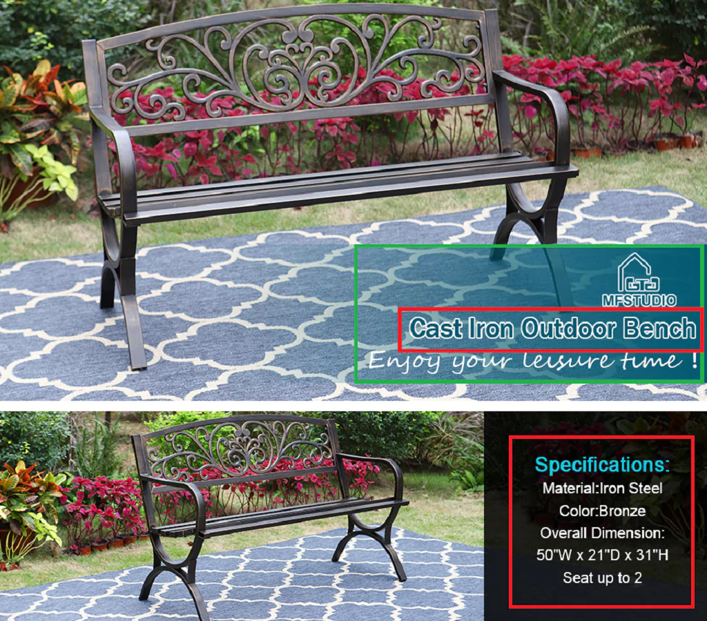 Cast iron outdoor metal garden bench