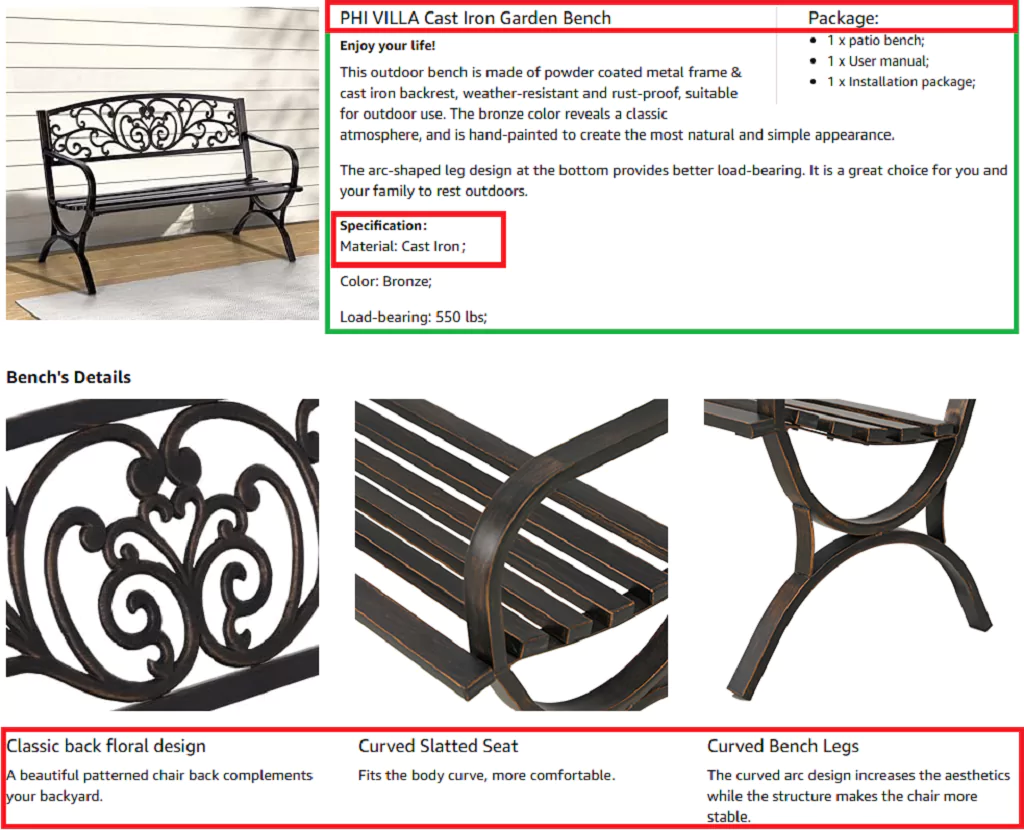 Phi Villa Outdoor metal garden bench