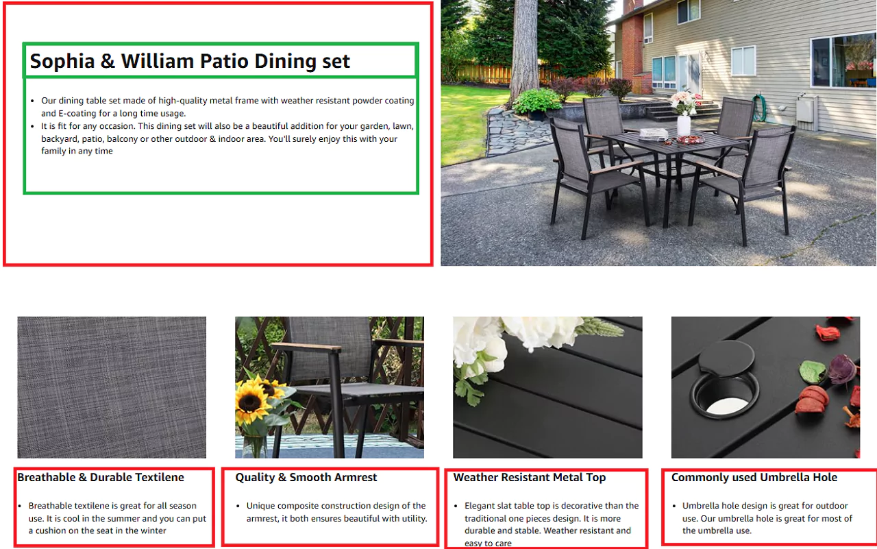 Sophia & William Patio Dining Aluminum Table & chairs