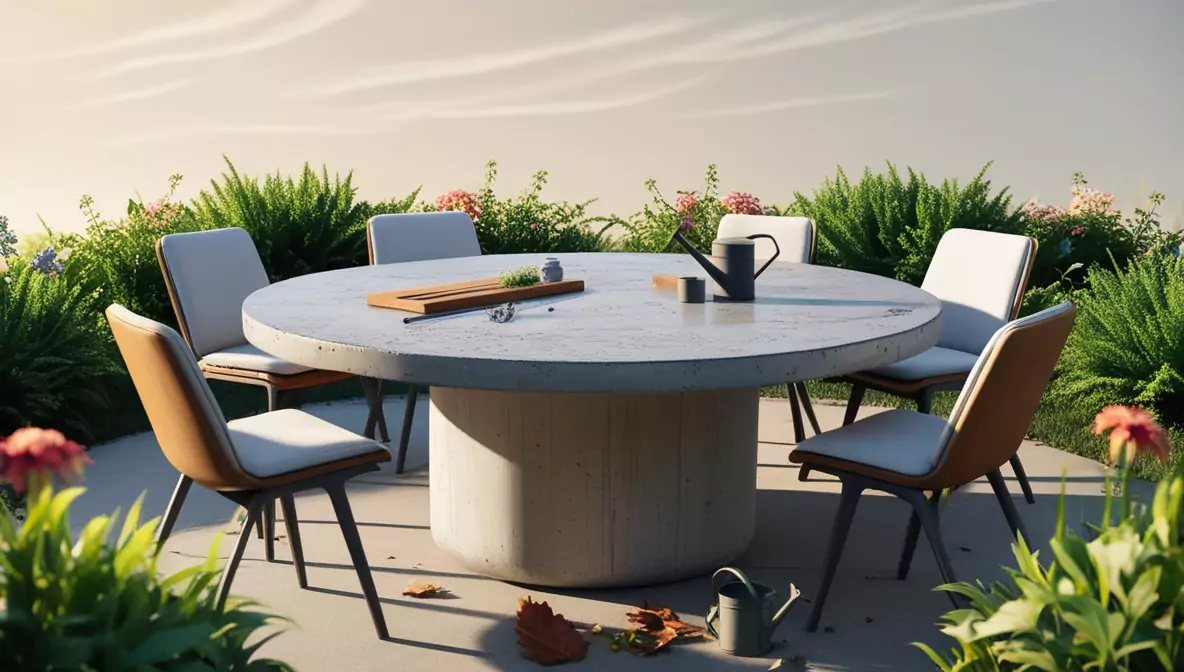 Round Concrete top garden table