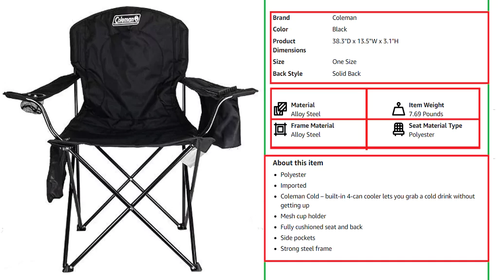 Coleman Portable Camping Chair: 4-Can Cooler, Fully Cushioned Seat and Back
