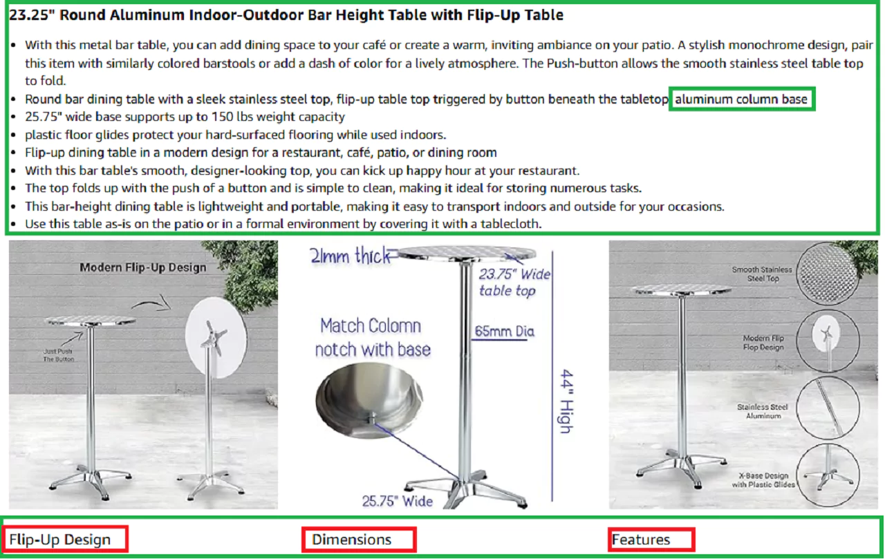 Aluminum outdoor table features