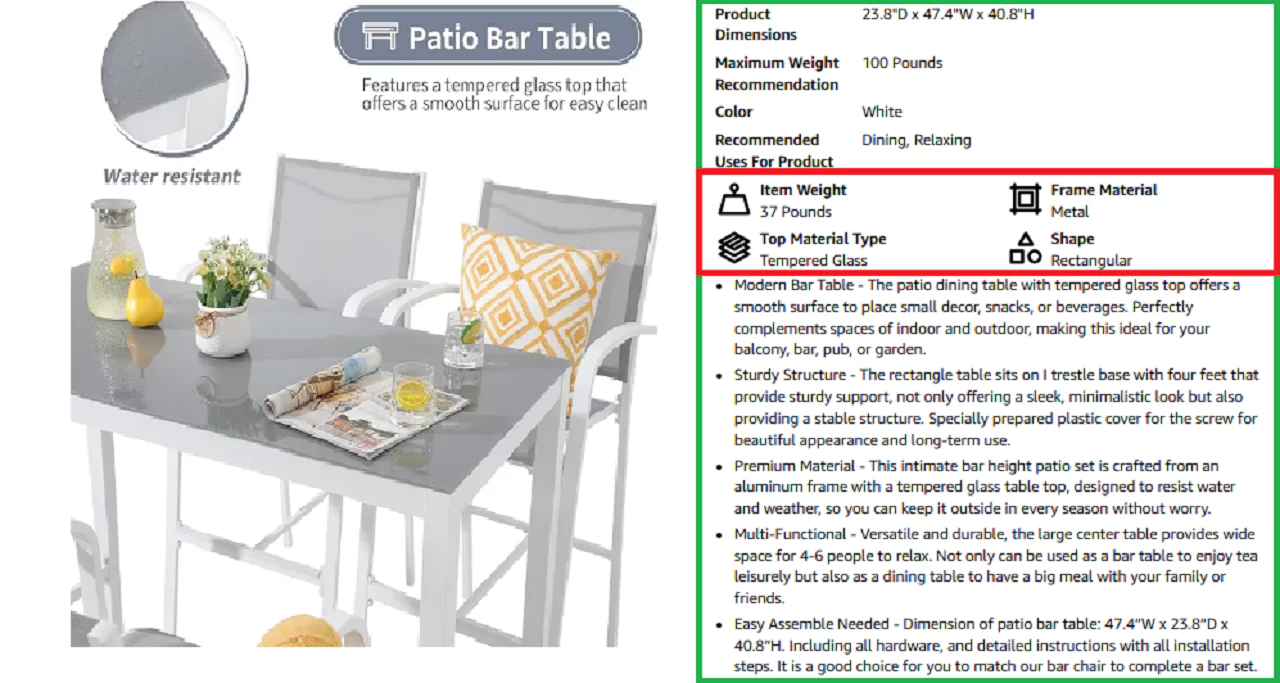 Patio aluminum table with glass