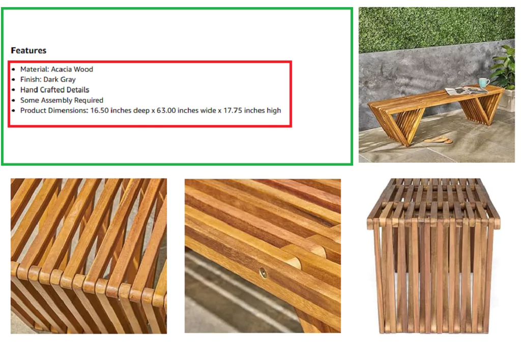 Teak garden bench features