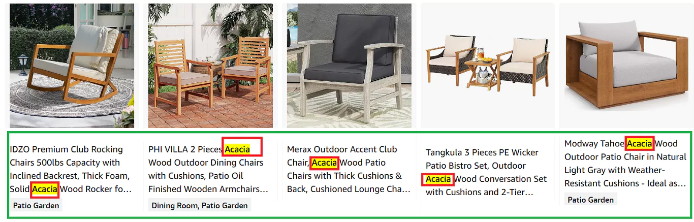 Acacia outdoor different patio