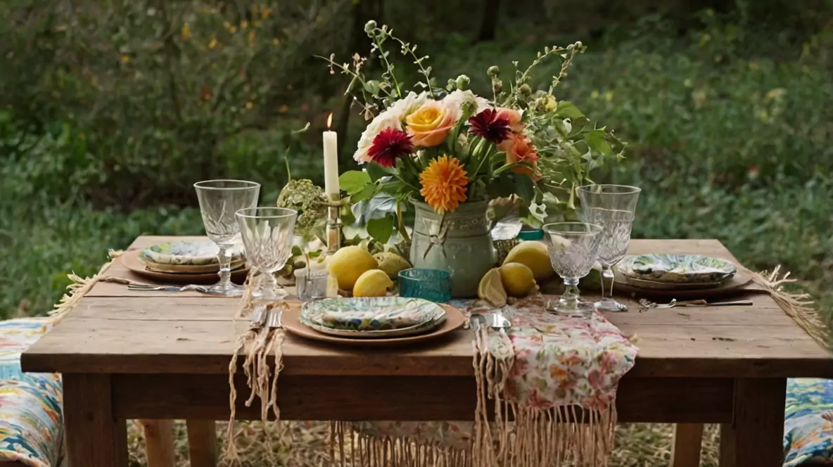 A laid-back outdoor picnic table styled